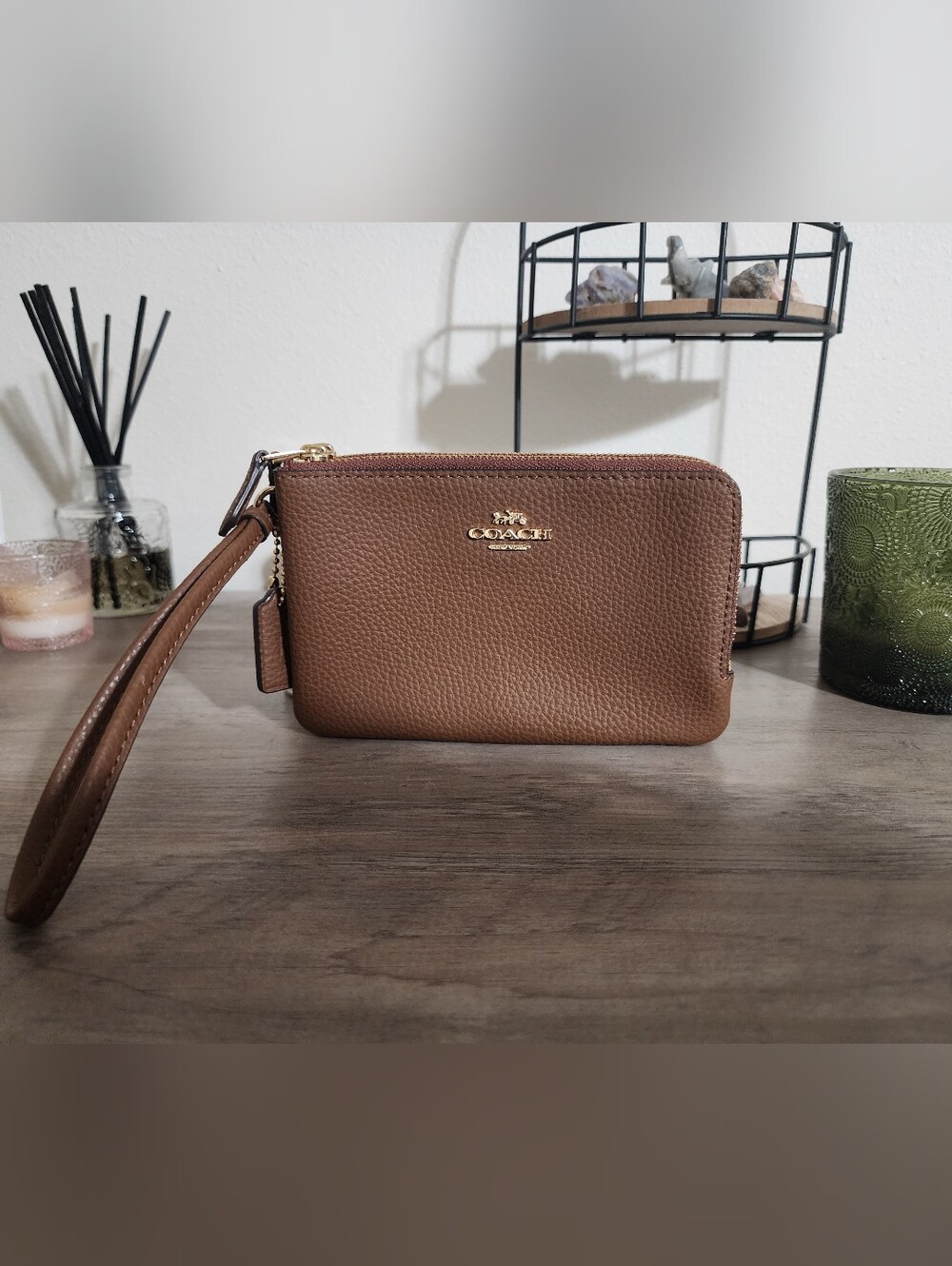 Coach Brown Leather Double Zipper Wristlet Wallet